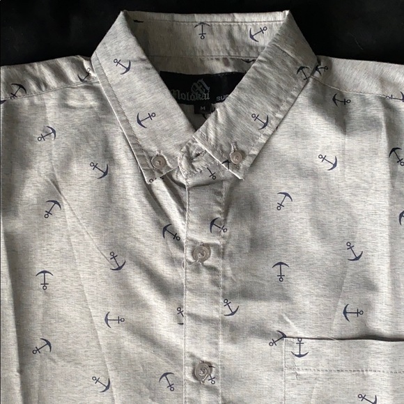 Molokai Button Up Collar shirt in Gray with Anchor - Picture 1 of 5